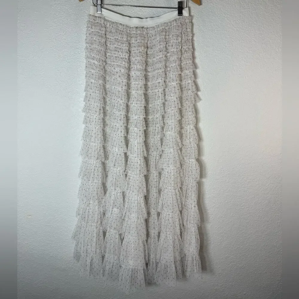NWT Free People Return of the Ruffle Maxi Slip Skirt Medium Boho Lace Coquette